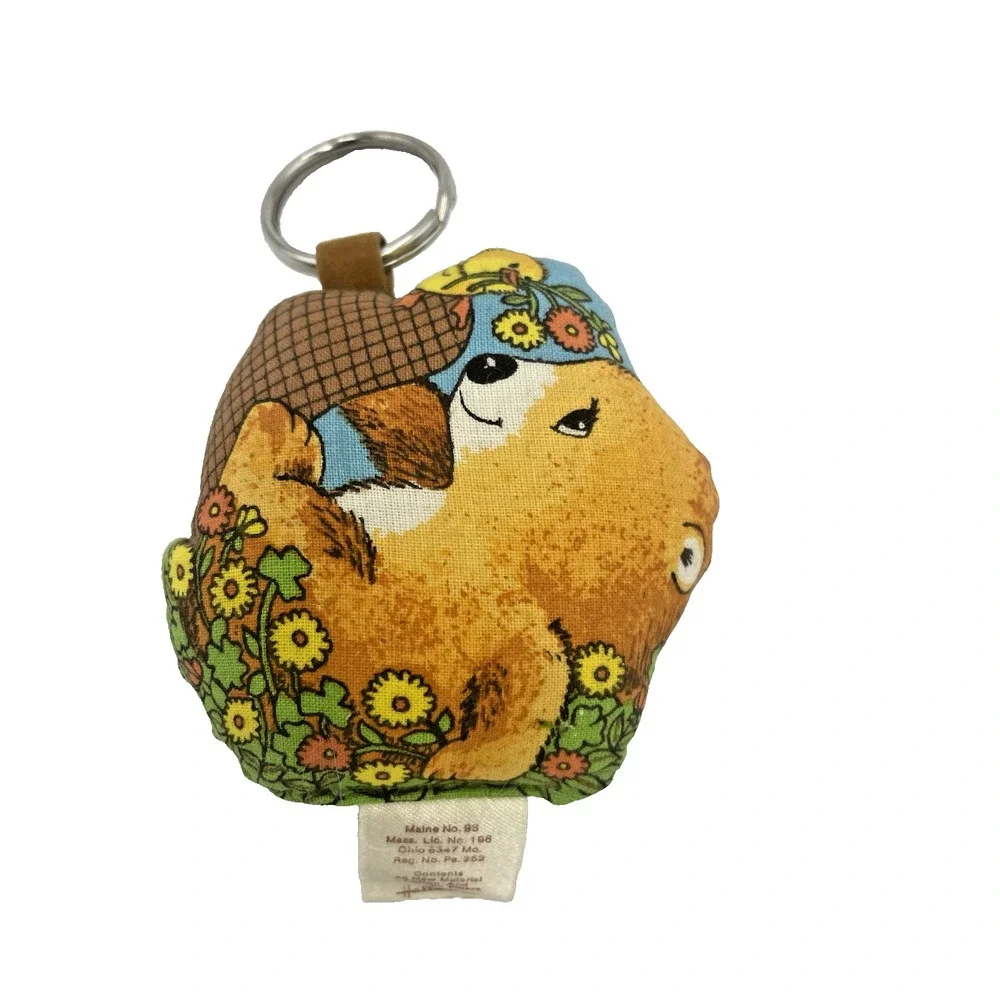 New Vintage 1970s  Hallmark Keychain Key Chain Fabric Friends Are Fun Bear‎ Bird